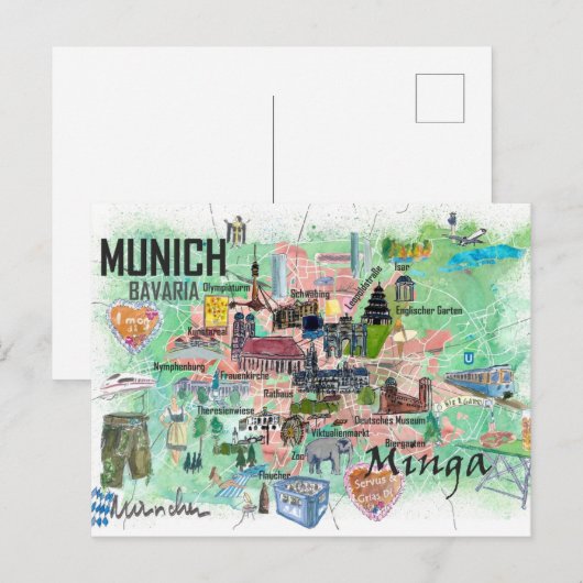 München Beieren Duitsland Geïllustreerde Reisgids  Briefkaart (Voorkant / Achterkant)
