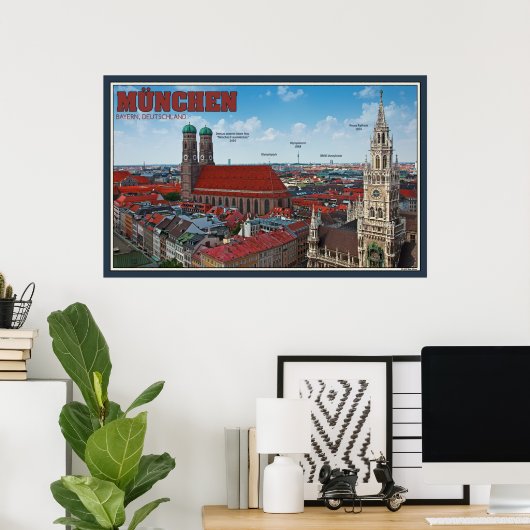 München Cityscape Poster (Thuiskantoor)