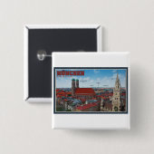 München Cityscape Vierkante Button 5,1 Cm (Voorkant /achterkant)