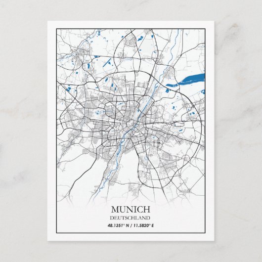 München Deutschland City Map Eenvoudig reizen Briefkaart (Voorkant)