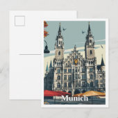 München Duitsland Art Vintage Travel Briefkaart (Voorkant / Achterkant)