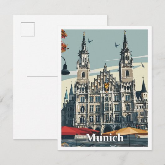 München Duitsland Art Vintage Travel Briefkaart (Voorkant / Achterkant)