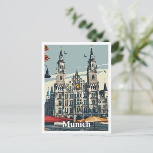 München Duitsland Art Vintage Travel Briefkaart (Staand voorkant)
