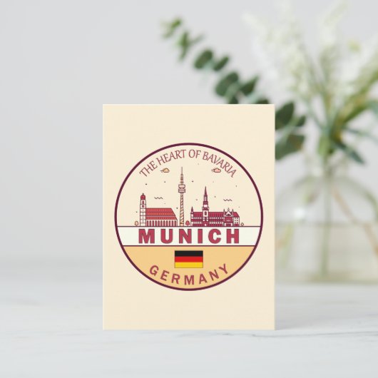 München Duitsland City Skyline Emblem Briefkaart (Staand voorkant)