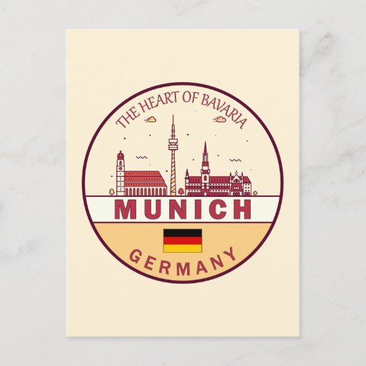 München Duitsland City Skyline Emblem Briefkaart (Voorkant)