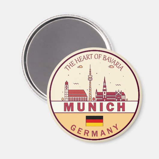 München Duitsland City Skyline Emblem Magneet (Voorkant / Achterkant)