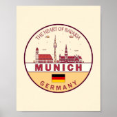 München Duitsland City Skyline Emblem Poster (Voorkant)