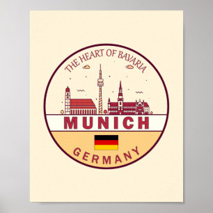 München Duitsland City Skyline Emblem Poster