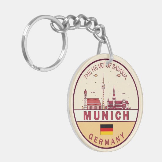 München Duitsland City Skyline Emblem Sleutelhanger (Voorkant Links)