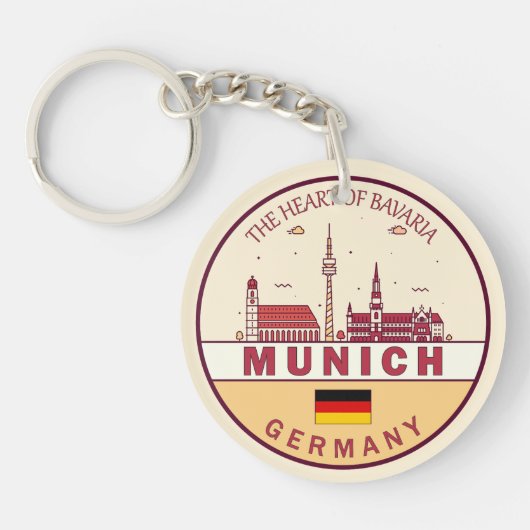 München Duitsland City Skyline Emblem Sleutelhanger (Voorkant)