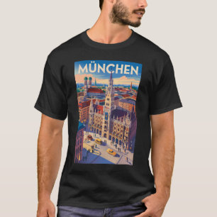 München Duitsland Illustratie Reis Kunst Vintage T-shirt