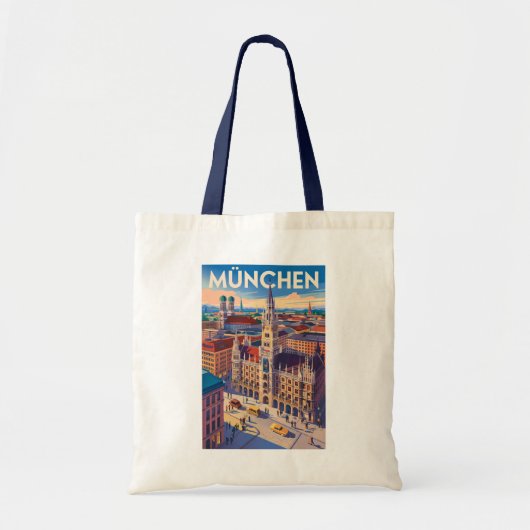 München Duitsland Illustratie Reis Kunst Vintage Tote Bag (Voorkant)