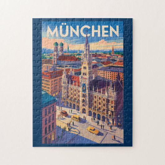 München Duitsland Illustratie Reizen Kunst Vintage Legpuzzel (Verticaal)