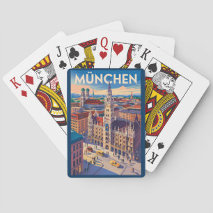 München Duitsland Illustratie Reizen Kunst Vintage Pokerkaarten