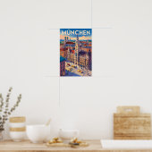 München Duitsland Illustratie Reizen Kunst Vintage Poster (Keuken)