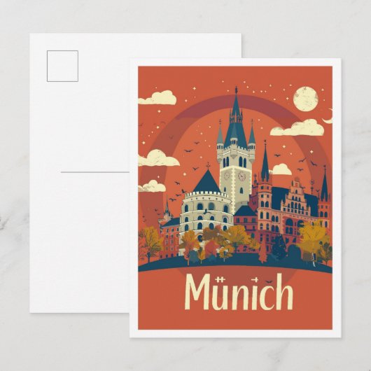 München Duitsland Kunst Vintage Reizen Illustratie Briefkaart (Voorkant / Achterkant)