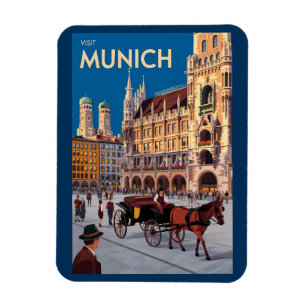 München Duitsland Marienplatz Reizen Kunst Vintage Magneet