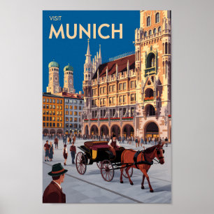 München Duitsland Marienplatz Reizen Kunst Vintage Poster