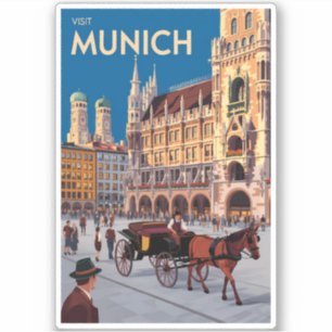 München Duitsland Marienplatz Reizen Kunst Vintage Sticker