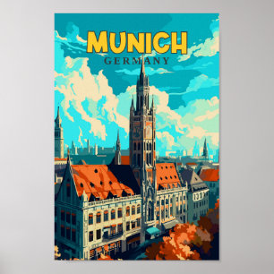 München Duitsland Reizen Kunst Vintage Illustratie Poster