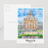 München Duitsland Reizen Waterverf Hand getekend Briefkaart (Voorkant / Achterkant)