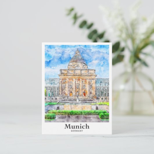München Duitsland Reizen Waterverf Hand getekend Briefkaart (Staand voorkant)