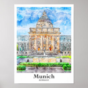 München Duitsland Reizen Waterverf Hand getekend Poster
