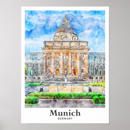 München Duitsland Reizen Waterverf Hand getekend Poster (Voorkant)