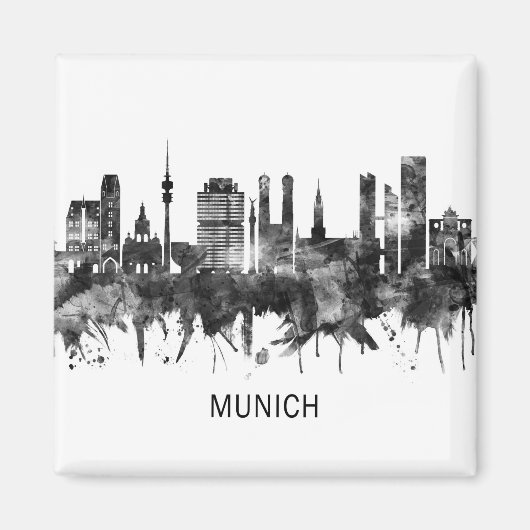 München Duitsland Skyline BW Magneet (Voorkant)