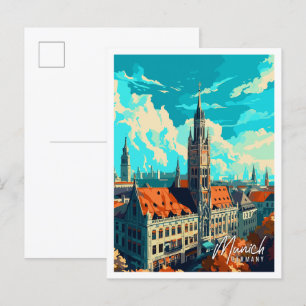 München Duitsland vintage reisillustratie Briefkaart