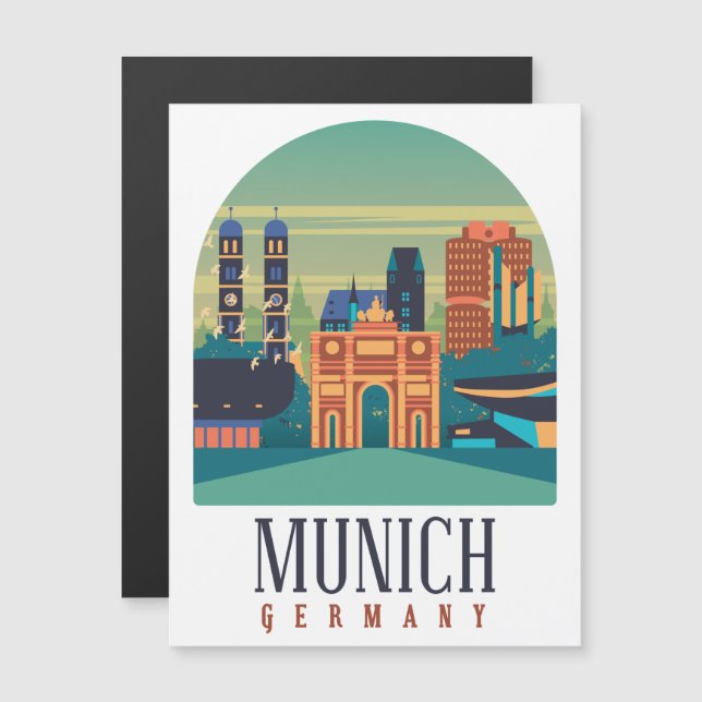 München Duitsland Vintage Reizen Magnetische Kaart (Voorkant / Achterkant)