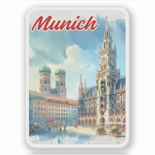 München Duitsland Waterverf Reizen Sticker (Voorkant)