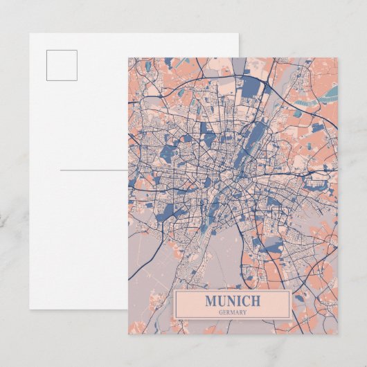 München Duitsland Winderige Stad Kaart Reizen (Voorkant / Achterkant)