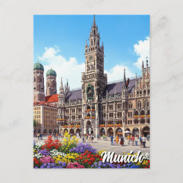 München Marienplatz Duitsland Bloemen Briefkaart