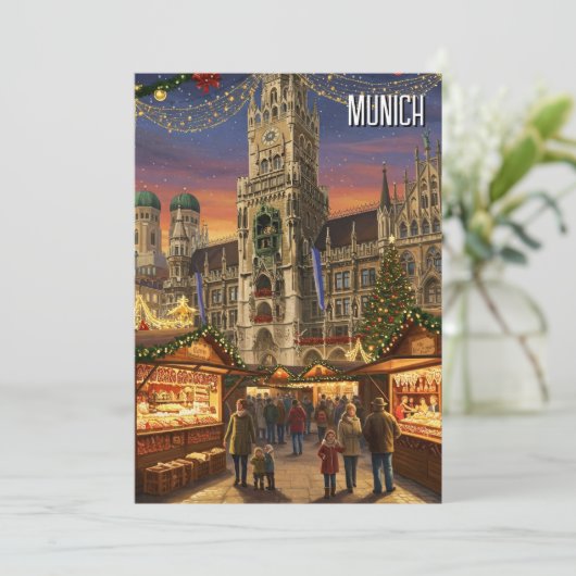 München Marienplatz Duitsland Kerstmarkt Feestdagenkaart (Staand voorkant)