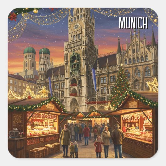München Marienplatz Duitsland Kerstmarkt Vierkante Sticker (Voorkant)