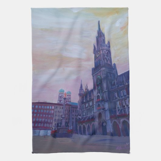 München Marienplatz met stadhuis Theedoek (Verticaal)
