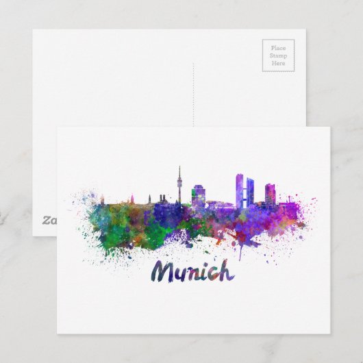 München skyline in waterverf briefkaart (Voorkant / Achterkant)