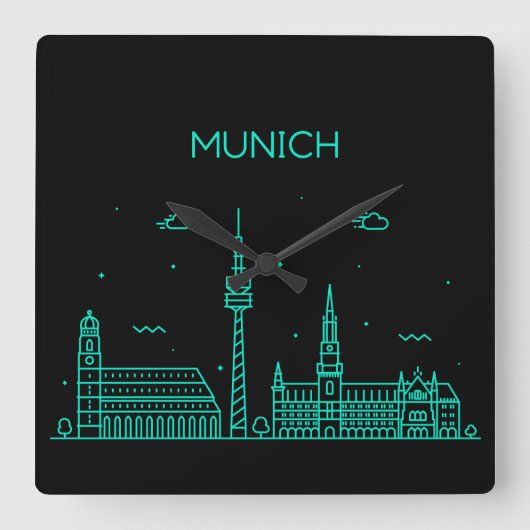 München skyline vierkante klok (Voorkant)