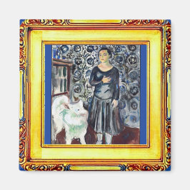 München, Vrouw en een Witte hond Magneet