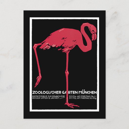 München Zoo, Duits Poster voor het reizen van Vint Briefkaart (Voorkant)