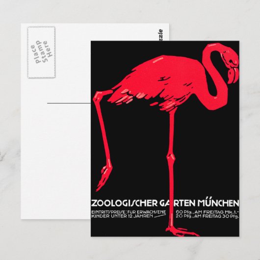 München Zoo Garden Flamingo Travel Art Briefkaart (Voorkant / Achterkant)