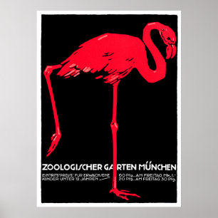 München Zoo Garden Flamingo Travel Art Poster