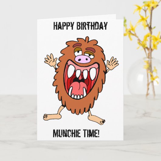 Munchie Monster! - Munchie tijd! Verjaardag Kaart (Gele Bloem)