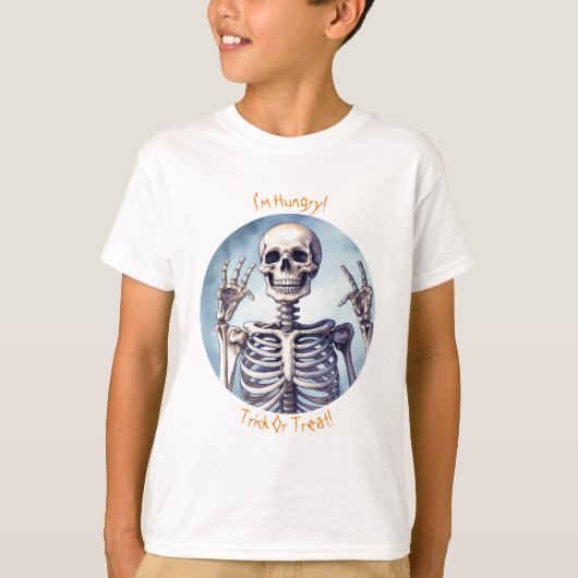 Munchin' Skeleton Halloween T-shirt voor Kinderen! (Voorkant)