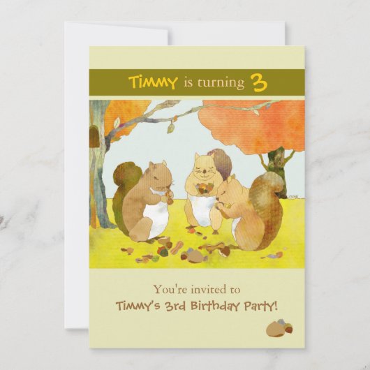 Munching Eekhoorns Kids Verjaardagsfeestje Kaart (Voorkant)