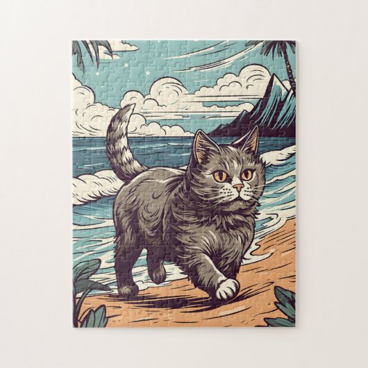 Munchkin-Cat bij een tropisch strand tijdens zonso Legpuzzel (Verticaal)