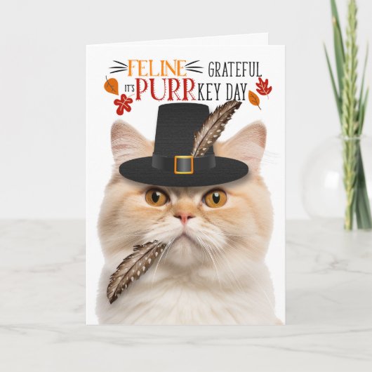 Munchkin Cat dankbaar voor PURRkey Day Feestdagen Kaart (Voorkant)