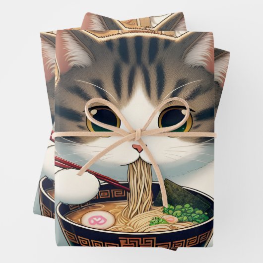 Munchkin Cat Eating Ramen Inpakpapier Vel (In situ)