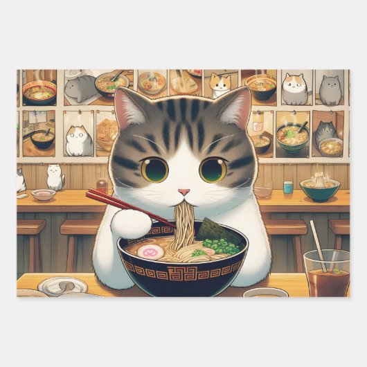 Munchkin Cat Eating Ramen Inpakpapier Vel (Voorkant)